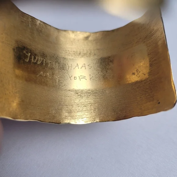 Judith Haas New York Signed Gold Wide Cuff Bracelet Sunburst - Picture 7 of 12
